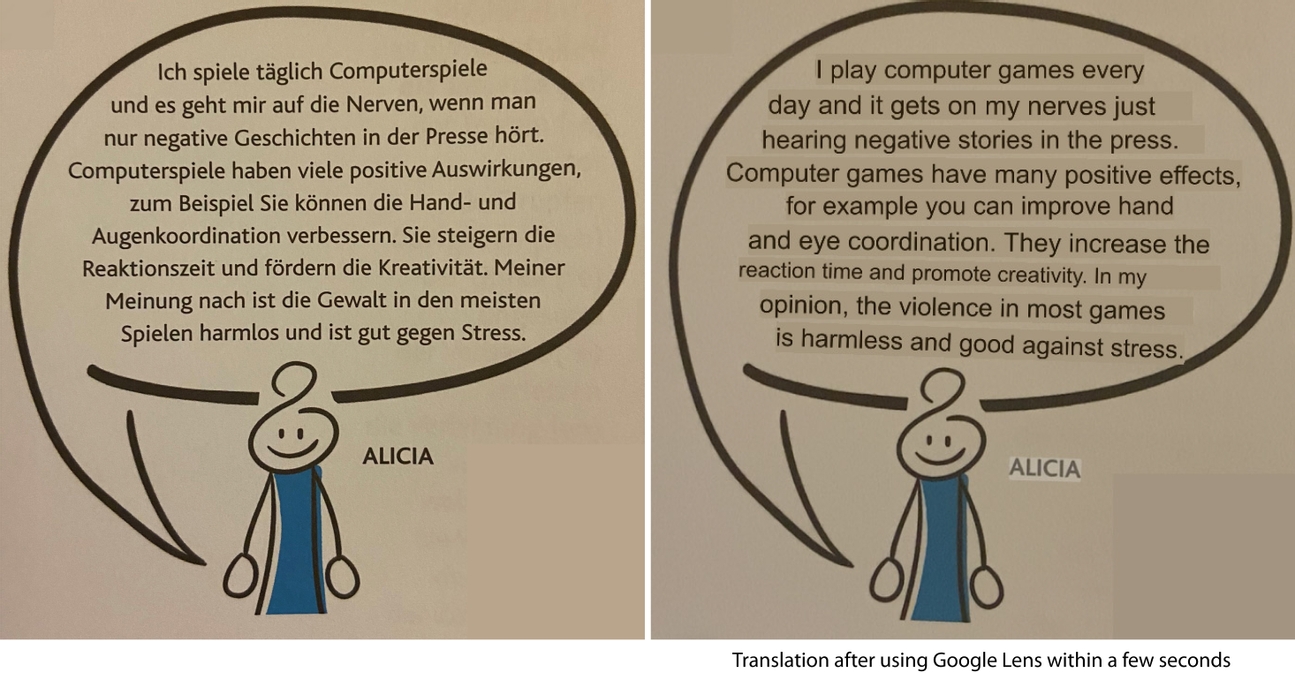 German to English Translation using Google Lens